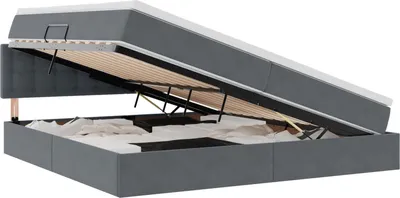 Image de Lit coffre à LED vidaXL avec matelas, gris foncé, 200 x 200 cm, velours