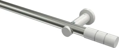 Produktbild von Interdeco Gardinenstange / Vorhangstange Edelstahl-Optik / Weiß, Typ Platon Elanto (Rillenzylinder) ohne Ringe, 20 mm Ø 1-läufig, 240 cm