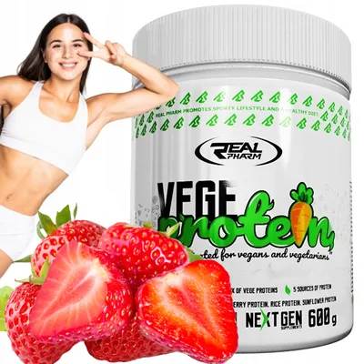 Immagine prodotto di PROTEINE VEGANE integratore proteico Real Pharm Vege 600 g FRAGOLA