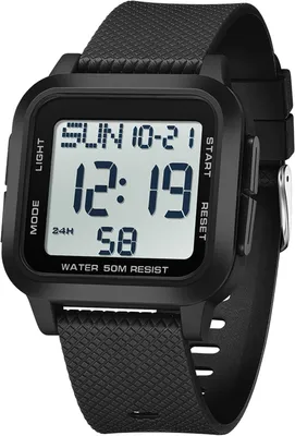 Produktbild von Digitaluhr Herren Damen mit großen Ziffern, 5ATM wasserdicht, LED Sportuhr, 12/24H, Dualzeit, Countdown, Silikonarmband, Outdoor Military Watch