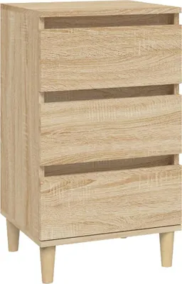 A standalone image of a wooden nightstand with three drawers.