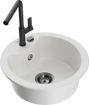 Zdjęcie produktu dla Mexen Diego zlewozmywak granitowy 1-komorowy z baterią kuchenną Flora, biały - 6512-20-670401-70-B