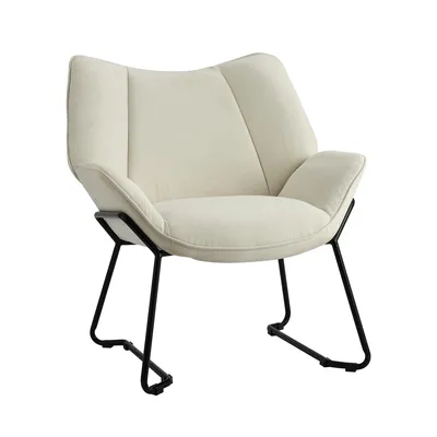 Produktbild von Leinen Loungsessel Relaxsessel Lesesessel gepolstert Ohrensessel mit Metallbeine Wohnzimmer Sessel