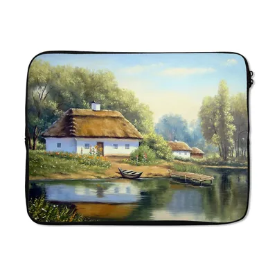 Produktbild von MuchoWow® Laptop Hülle 15 Zoll Malerei - Haus - Natur - Wasser - Ölfarbe Laptoptasche - Laptoptasche - Sleeve - Rundum-Schutz