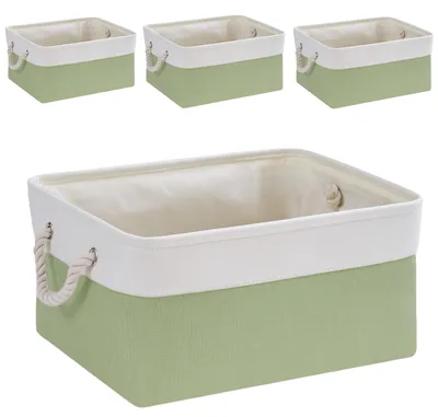 Image de Boîte de rangement en tissu, panier de rangement lavable, paniers cubiques pour armoire, étagère et vêtements (vert/blanc, taille M)