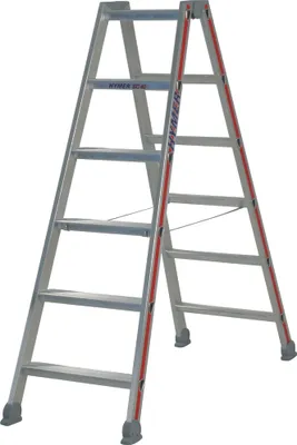 Produktbild von Hymer Stufenstehleiter, beidseitig begehbar, 2x6 Stufen, senkr. Höhe 1,38 m, Reichhöhe 2,88 m, Gewicht 6,7 kg