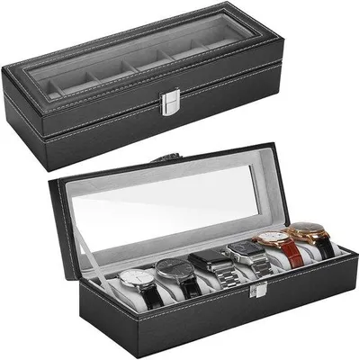 Produktbild von Uhrenbox mit 6 Fächern, schwarze Aufbewahrungsbox für Heren