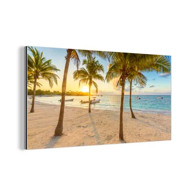 Produktbild von MuchoWow® Alubilder Wanddeko Metall Metallbild Wandkunst 120x60 cm Strand - Meer - Mexiko - Sonnenuntergang Aluminium Gemälde Dibond Wandbild