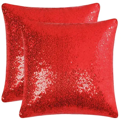 Obrázok produktu pre Poťah na vankúš s trblietkami, 40x40 cm, červený, 2 kusy, satén, so zipsom