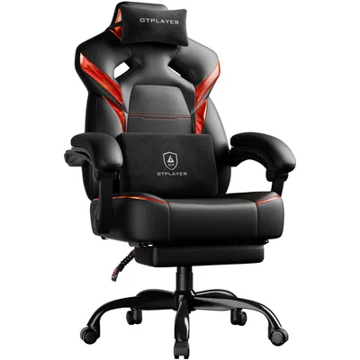 Produktbild von GTPLAYER Gaming Stuhl Chair Gamer Sessel Gamer Stuhl mit Fußstütze Lendenkissen Kopfstütze Höhenverstellbar Verstellbaren Armlehnen mit Fußstütze rot