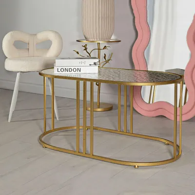 Immagine prodotto di Fadali - Tavolino da Salotto, 90x50x45h cm oro, Forma Ovale