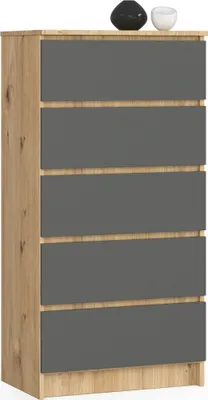 Zdjęcie produktu dla Komoda AKORD K60 Dąb Artisan 60 cm 5 szuflad kolor Grafit Szary mat 60x40x121 cm