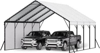 Immagine prodotto di Garage per auto VEVOR, 5,8x6x3,77 m, tettoia con telaio robusto e tetto, copertura per garage con pareti laterali rimovibili, riparo multiuso per auto, pick-up, barche, camion e trattori