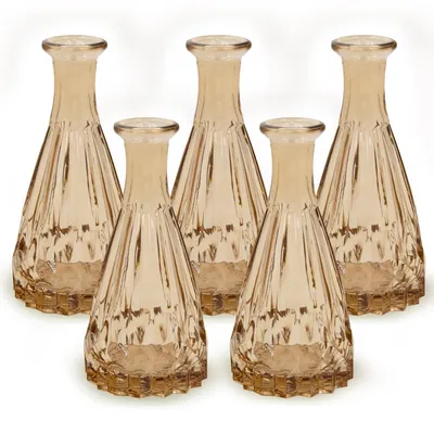 5er Set kleine Glasvasen, taupe, Boho, für Tischdeko