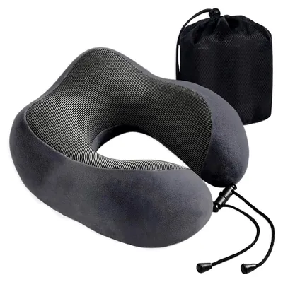 Produktbild von Nackenkissen Flugzeug,Travel Pillow,Tragbares Memory Foam Nackenkissen,Kompakt und Leicht für Reisen, Weiches und Komfortables Luftkissen,Dunkelgrau