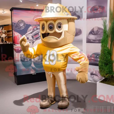Produktbild von Maskottchen REDBROKOLY eines goldenen American-Football-Helms mit Caprihose und Mütze