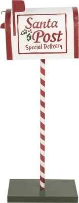 Image de Clayre & Eef Décoration de Noël Boîte aux lettres 19x33x92 cm Blanc Rouge Métal