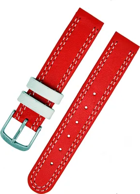 Produktbild von Uhrenarmband Kinder Kalbleder Rot mit beiger Naht 14mm Dornschließe