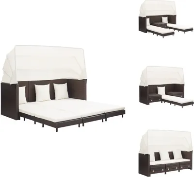 Produktbild von vidaXL Ausziehbares 3-Sitzer-Schlafsofa mit Dach Poly Rattan Braun -  Gartensofas