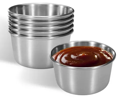 Imagen del producto de Pequeños recipientes de acero inoxidable para salsas, juego de 6 unidades, capacidad de 56 ml, ideales para ketchup y aderezos