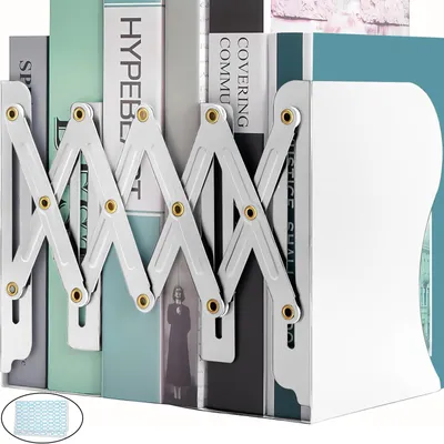 Imagen del producto de Soportes ajustables para libros, de metal, color blanco, juego de 2, para estanterías