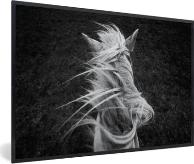 Produktbild von MuchoWow® Gerahmtes Poster Mähne eines Pferdes in Schwarz und Weiß 30x20 cm - Poster mit Schwarzem Bilderrahmen Wandposter Rahmen Foto Bilder - Kunstdruck - Bild-Poster