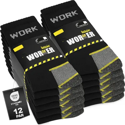 Produktbild von Sestimi Herren Arbeitsocken Set - Robuste Baumwolle, Atmungsaktiv, Verstärkte Zehen und Fersen, 12 Pack, Schwarz, Für Lange Arbeitstage 43-46