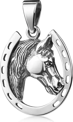Produktbild von MATERIA by Matthias Wagner Hufeisen mit Pferdekopf Kettenanhänger 925 Sterling Silber oxidiert KA-113