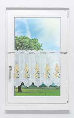 Produktbild von Scheibengardine Plauener Spitze - Blütenträume  (Bx H) 48cm * 45cm Gelb/blassgelb