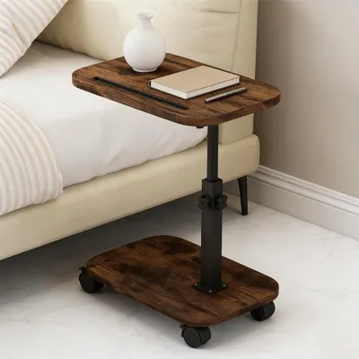 Image de Table d'appoint en forme de C, réglable en hauteur et montée sur roulettes