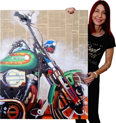 Produktbild von Wandbild Motorrad, 100% handgemaltes Ölgemälde Gemälde XL, 80x100cm