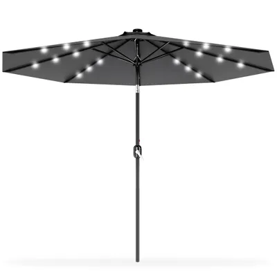 Zdjęcie produktu dla XMTECH Parasol ogrodowy, 300 cm, z oświetleniem LED, parasol wiszący z korbą, okrągły, regulowany kąt nachylenia, ciemnoszary
