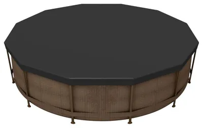 Produktbild von Runde Poolabdeckung Ø 366 cm, PVC, schwarz, mit Drainagelöchern und Befestigungsseilen