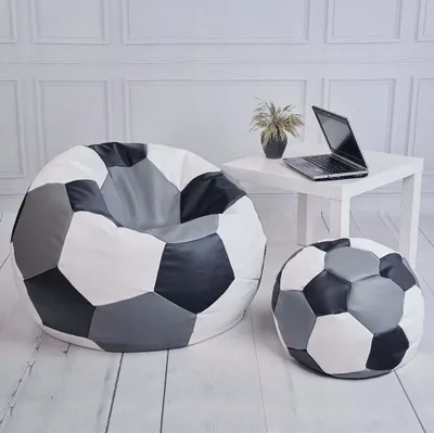 Obrázek produktu pro Sedací vak Fotbalový MÍČ XXXXL 100cm + podnožník bílo- šedo-černý