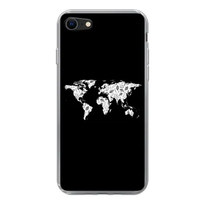 Produktbild von MuchoWow® Handyhülle Schutzhülle Hülle für iPhone SE 2022 Weltkarte - Blätter - Schwarz Silikon Softcase Handy Hülle - Schutzhülle