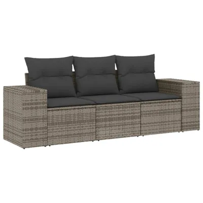 Immagine prodotto di Set Divani da Giardino 3 pz con Cuscini Grigio in Polyrattan