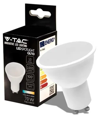 Immagine prodotto di V-TAC PRO VT-271 Lampadina faretto spot led chip samsung SMD 10W GU10 100° bianco freddo 6500K satinato - SKU 21880