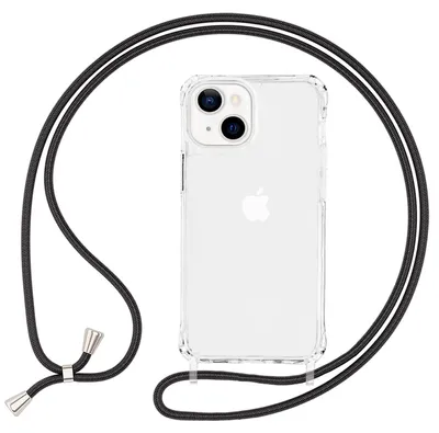 Produktbild von NALIA Klares Hybrid Case mit Kette für iPhone 13 Mini, Transparent Anti-Gelb Robust Verstärkte Ecken Hardcase & Silikon Rahmen, Stoßfeste Schutzhülle & Handy-Schnur Schwarz