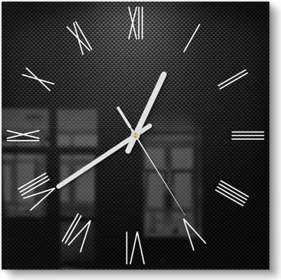 Produktbild von DEQORI Glasuhr 30x30 cm Römisch 'Kohlenstofffasern' Wanduhr Glas Uhr Design leise