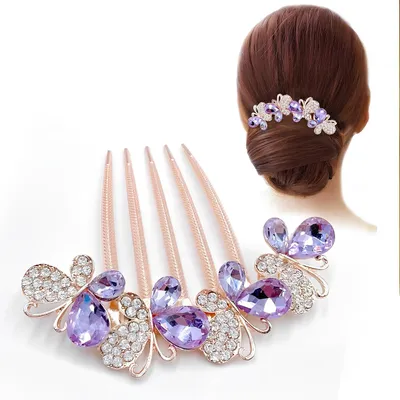 Produktbild von 1 Haarkamm mit Strasssteinen, Schmetterling und Blumen, Geschenk für Frauen, Braut-Haaraccessoire