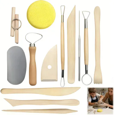 Produktbild von Töpferwerkzeug Set, 13-teilig, Stahl und Holz, für Präzisionsarbeiten