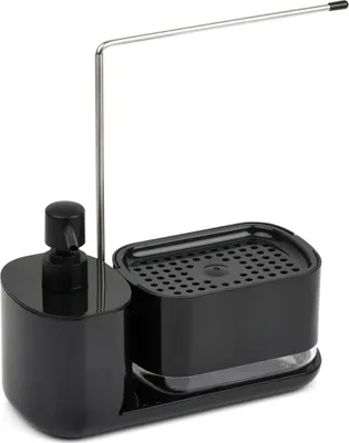 Produktbild von Seifen-Organizer-Set für die Küche - schwarz - Seifenschale - Seifenspender mit Schwammhalter - Spülbecken mit Spender - Geschirrtuchhalter - Küchenzubehör