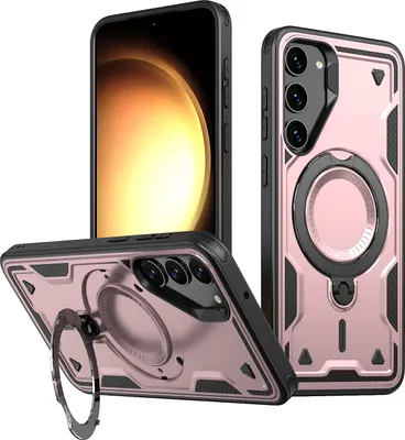 Produktbild von Dual Layer Hülle für Samsung Galaxy S23+ Metall Ring Ständer Magnetisch Stoßfest Militär Handyhülle Roségold