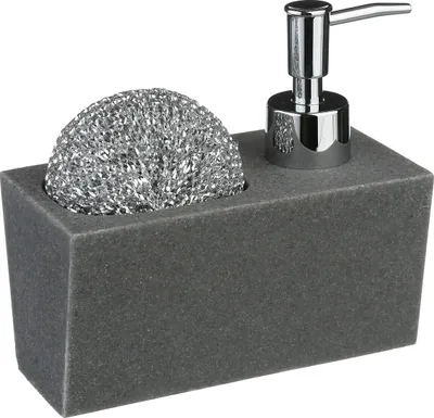 Productafbeelding van 5five Eenvoudige en slimme zeepdispenser met afwas spons, polyresine, kunststof, steingrijs, 170 ml, 120052