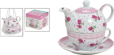 Image de Coffret en porcelaine. Set de théières Rose