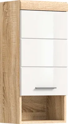 Produktbild von Lambada Badschrank wandhängend 1 Tür, 1 Ablage Hochglanz weiß,Eiche Nachbildung.