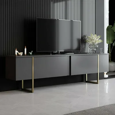 Produktbild von Abishia - TV-Möbel, 180x30x50h cm, Schwarz Anthrazit, mit Regalboden