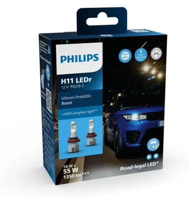 Obrázek produktu pro Philips Ultinon Pro6000 Boost 11362U60BX2 Žárovka do automobilového světlometu, 18 W, 12 V, H11, LED, 5800 K, 2 kusů