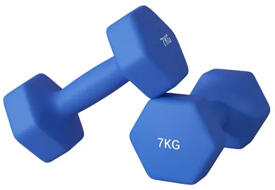 Produktbild von Set mit 2 Hex-Hanteln, 2 x 7 kg, Metall und Kunststoff, mit rutschfestem Griff, 22,5 x 10,5 x 10,5 cm, Blau
