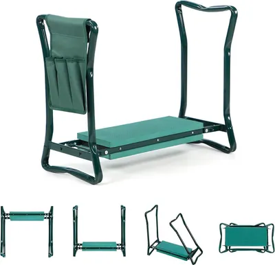Produktbild von FlinQ Klappbarer Kniehocker – EVA-Schaum Sitz-/Kniekissen – Knieschoner für Garten, Handwerk, Bau – Bis 150 kg – inkl. Werkzeugtaschen